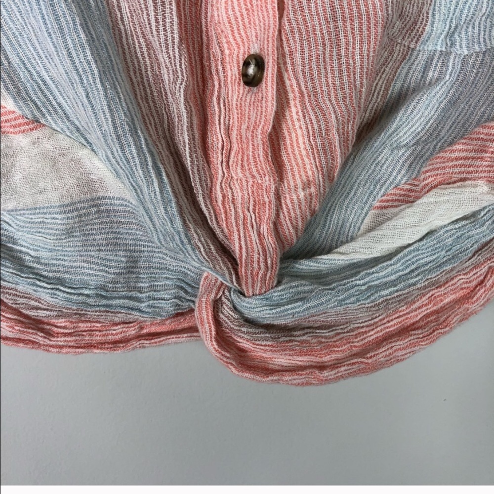 Free People Striped Pastel Button-Front Crop Shirt - Picture 4 of 7